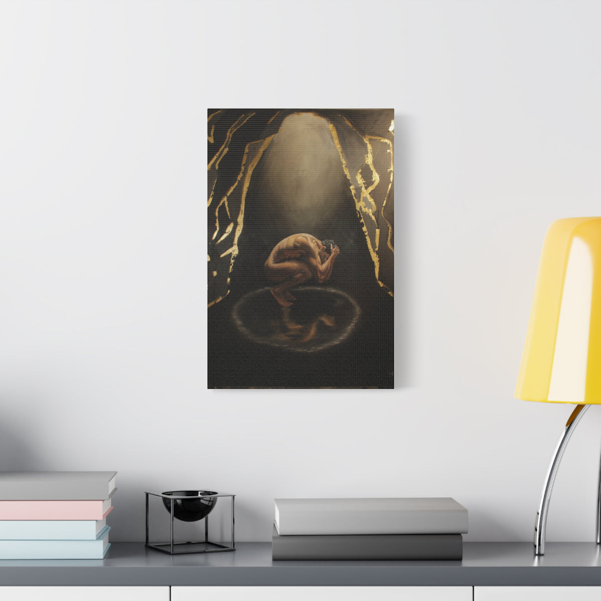 "The Weight Of Being Seen" Figurative Art Print with Gold Accents — Moody Wall Art on Paper or Canvas