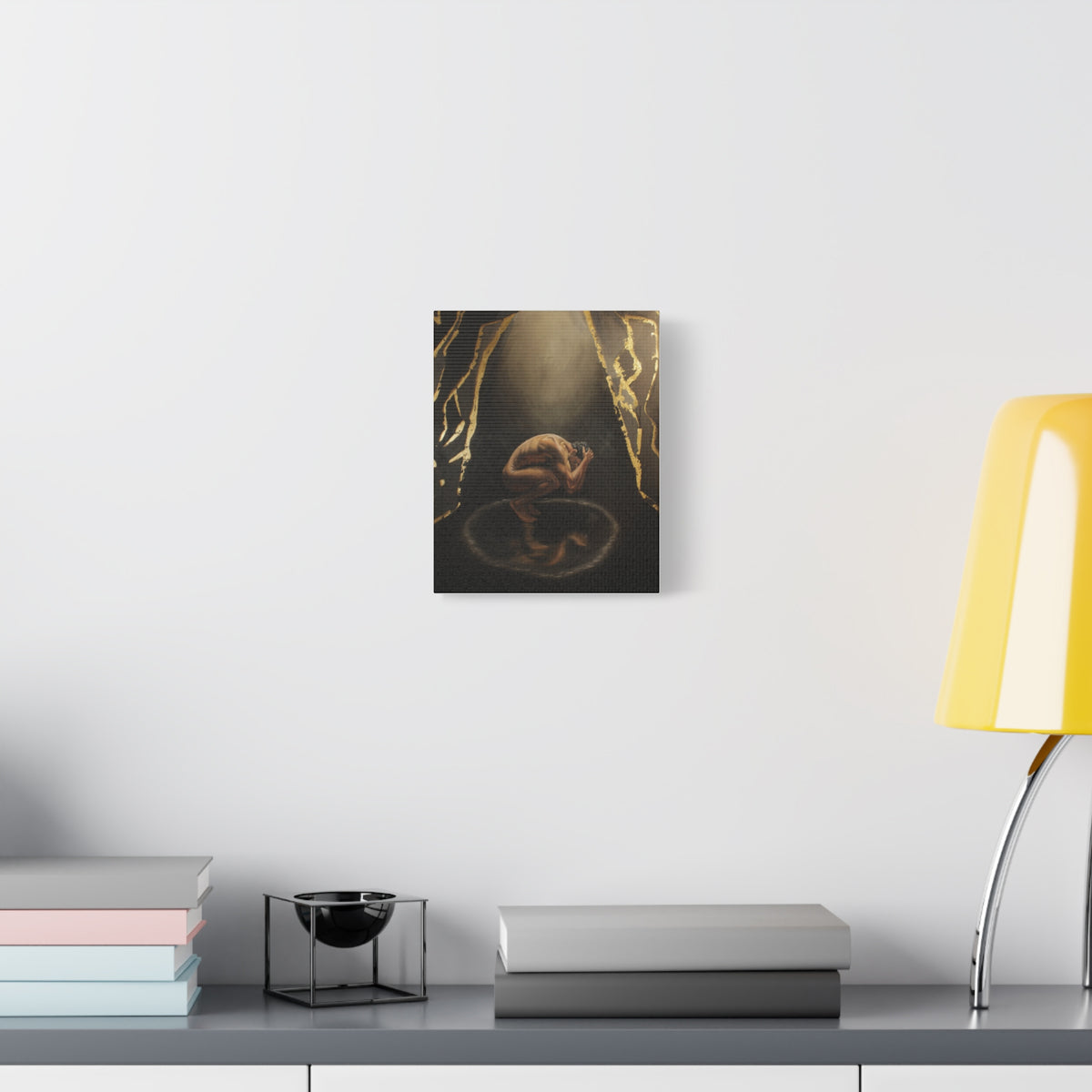 "The Weight Of Being Seen" Figurative Art Print with Gold Accents — Moody Wall Art on Paper or Canvas