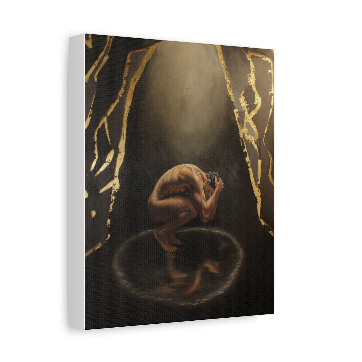 "The Weight Of Being Seen" Figurative Art Print with Gold Accents — Moody Wall Art on Paper or Canvas