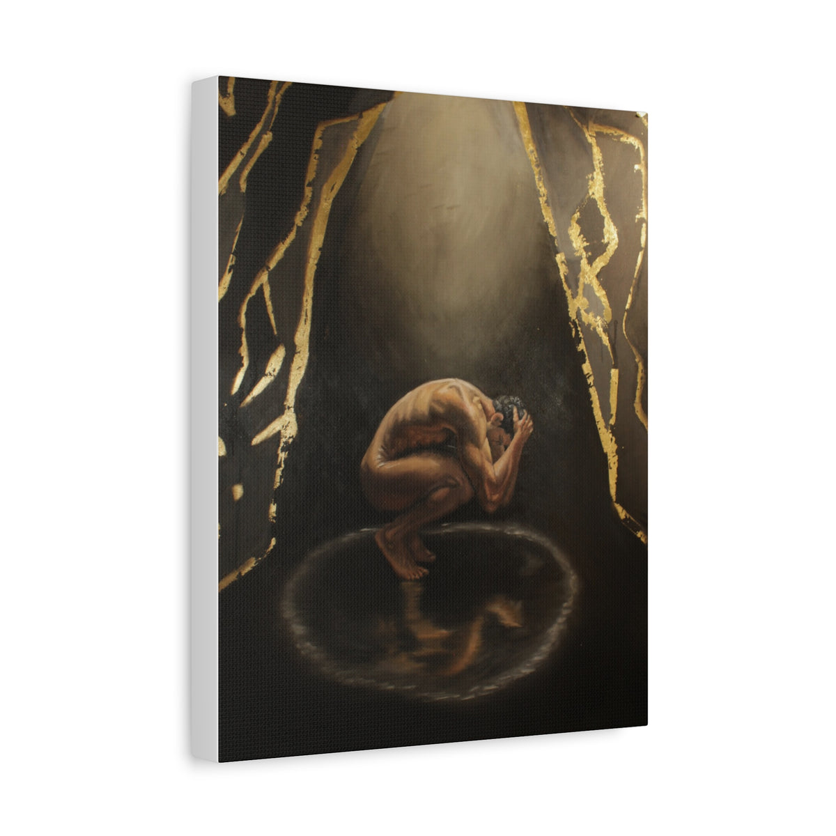 "The Weight Of Being Seen" Figurative Art Print with Gold Accents — Moody Wall Art on Paper or Canvas