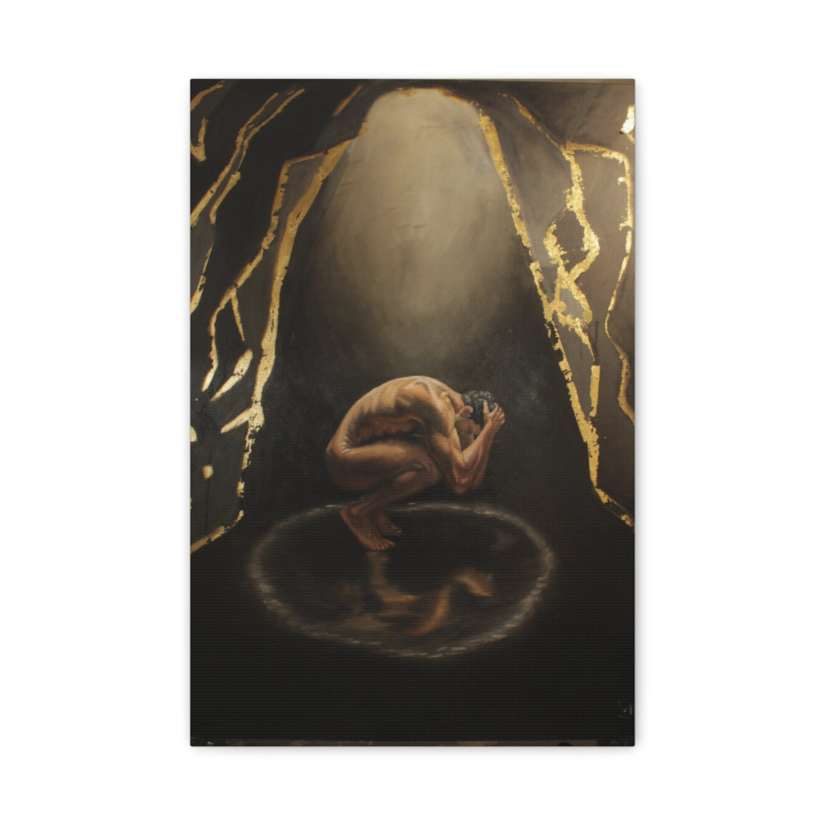 "The Weight Of Being Seen" Figurative Art Print with Gold Accents — Moody Wall Art on Paper or Canvas