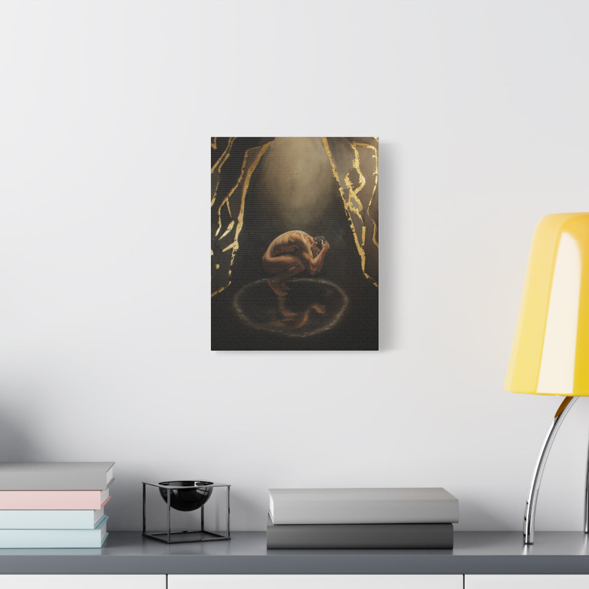 "The Weight Of Being Seen" Figurative Art Print with Gold Accents — Moody Wall Art on Paper or Canvas