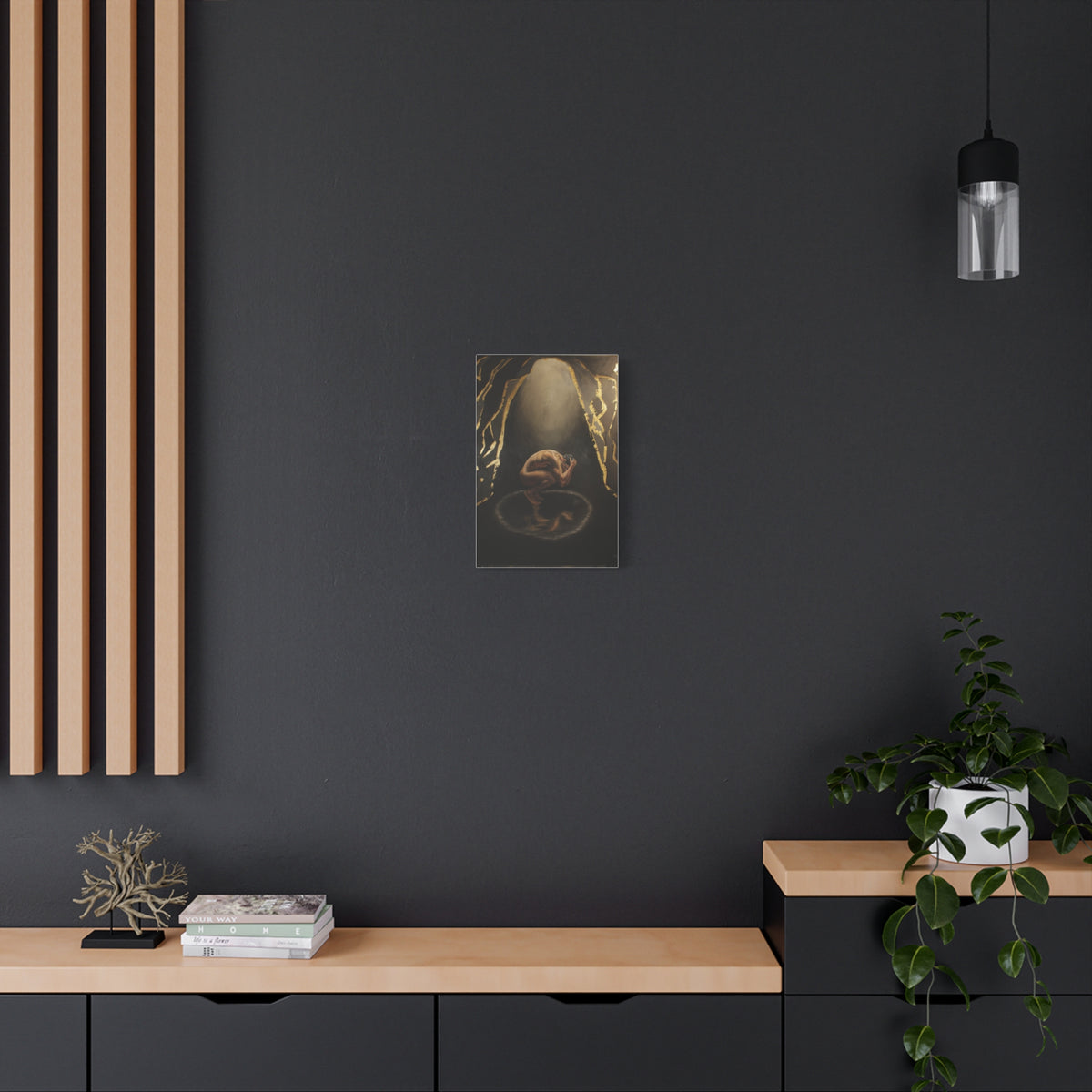 "The Weight Of Being Seen" Figurative Art Print with Gold Accents — Moody Wall Art on Paper or Canvas