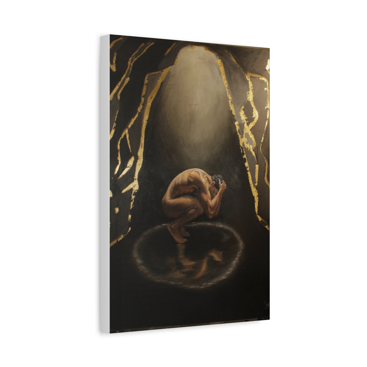 "The Weight Of Being Seen" Figurative Art Print with Gold Accents — Moody Wall Art on Paper or Canvas