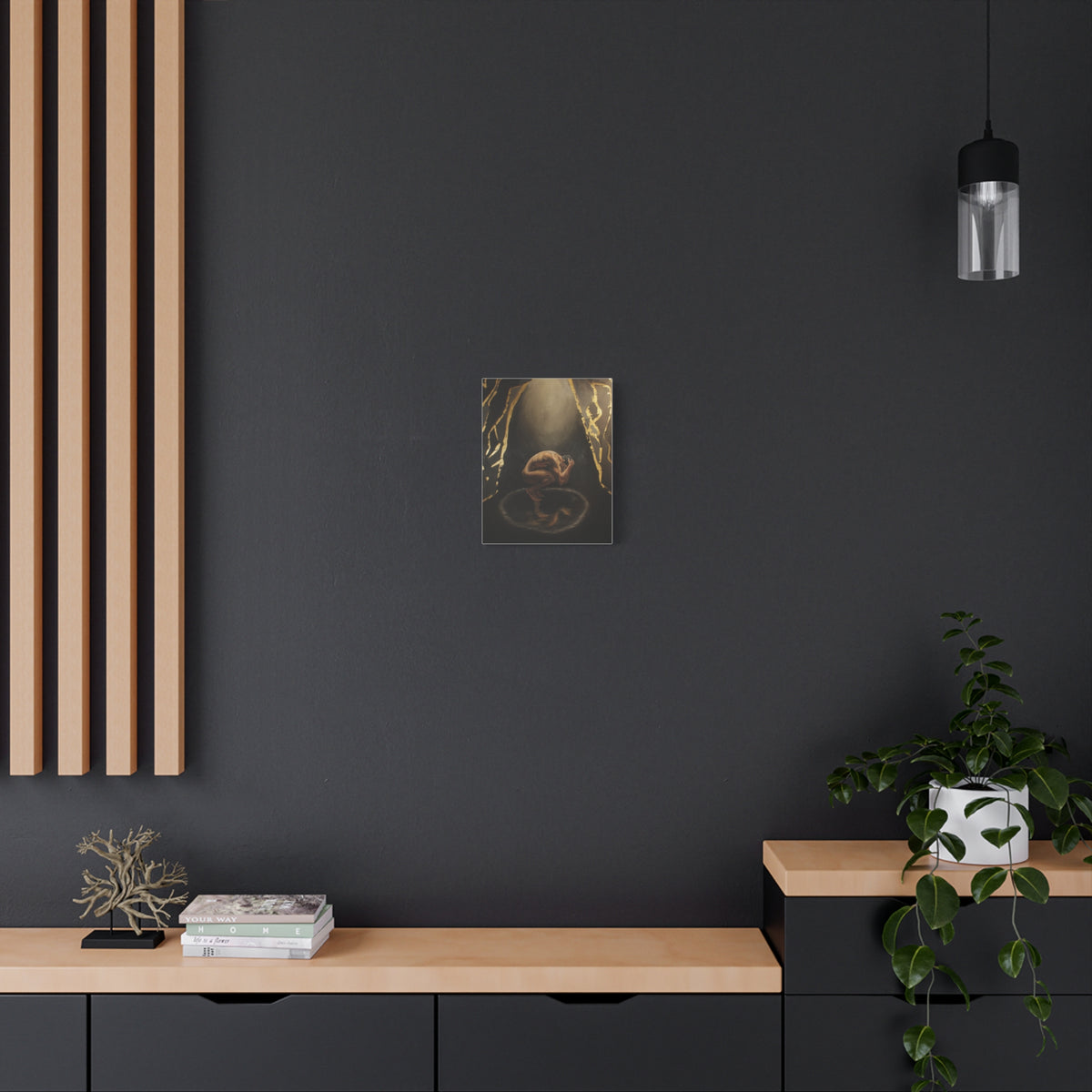 "The Weight Of Being Seen" Figurative Art Print with Gold Accents — Moody Wall Art on Paper or Canvas
