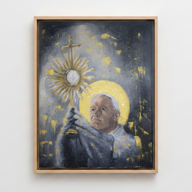 Priest painting in frame mockup